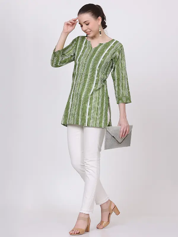 Lehar Green Straight Short Kurta