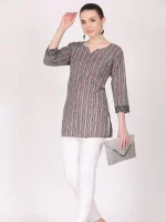 Lehar Grey Straight Short Kurta