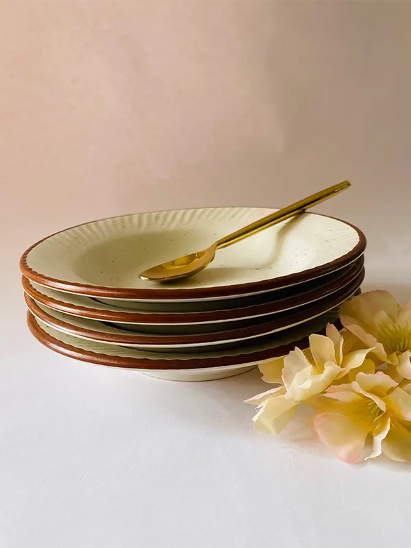 cream and brown color pasta plates pack of four