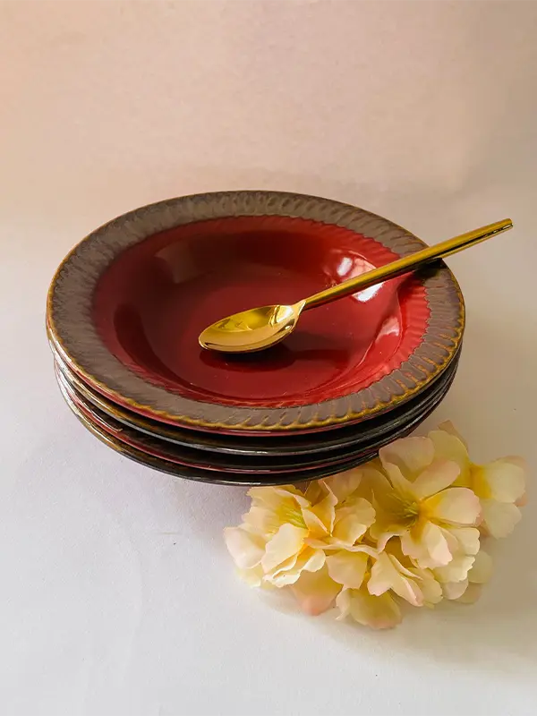 red color pasta plates pack of four