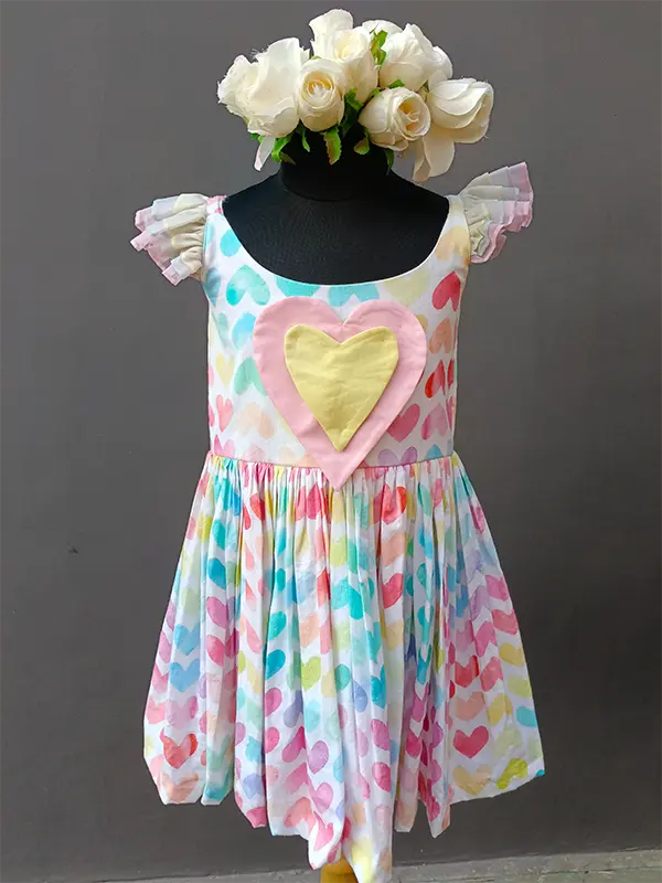 Heart Printed Dress For Girls