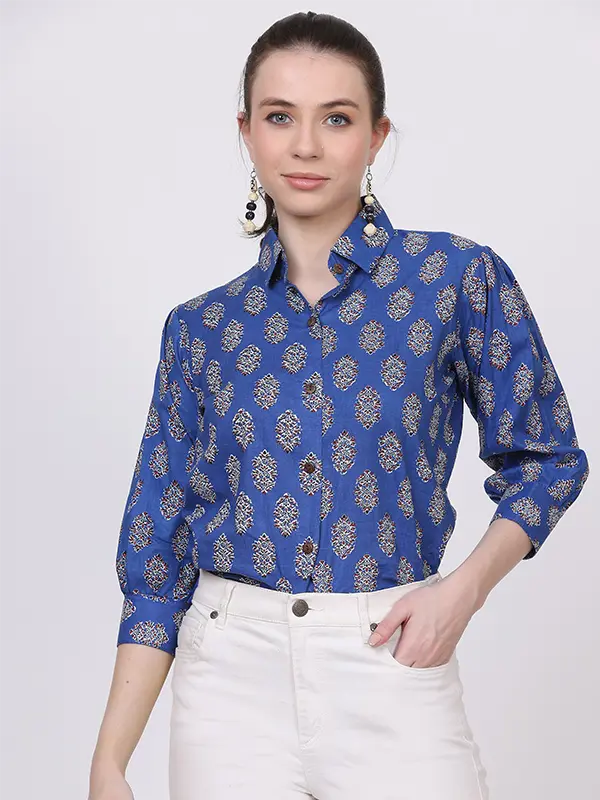 Rutba Bagru Print Red Indigo Shirt