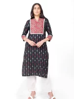 Adya Black Ikat Yoke Long Kurta