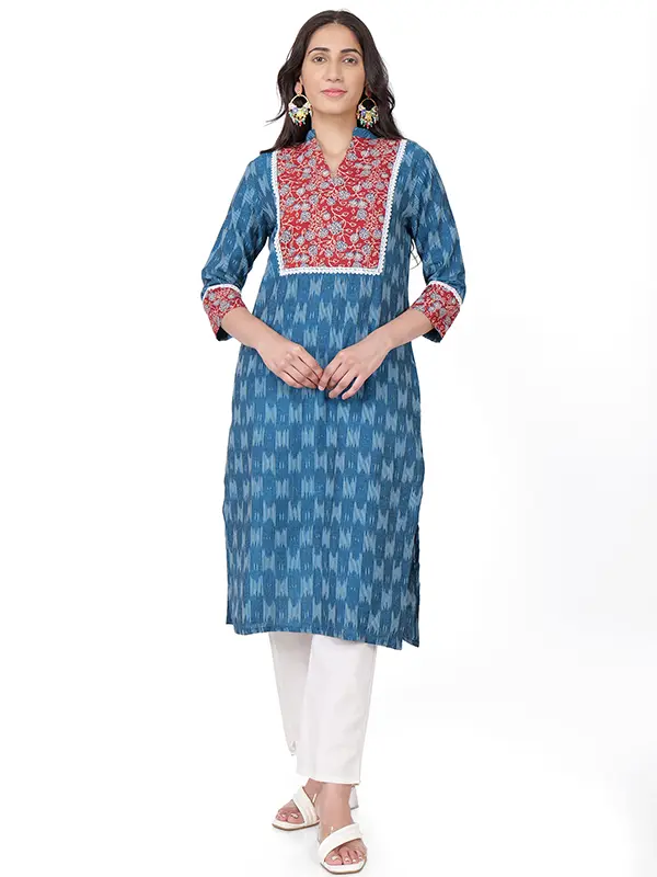 Adya Blue Ikat Yoke Long Kurta