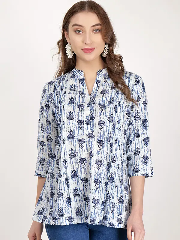 Harmony Indigo Lotus Print Short Kurta