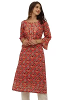 Bahara Red Patola Straight Kurta