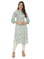 Floret White & Sea Green Kurta