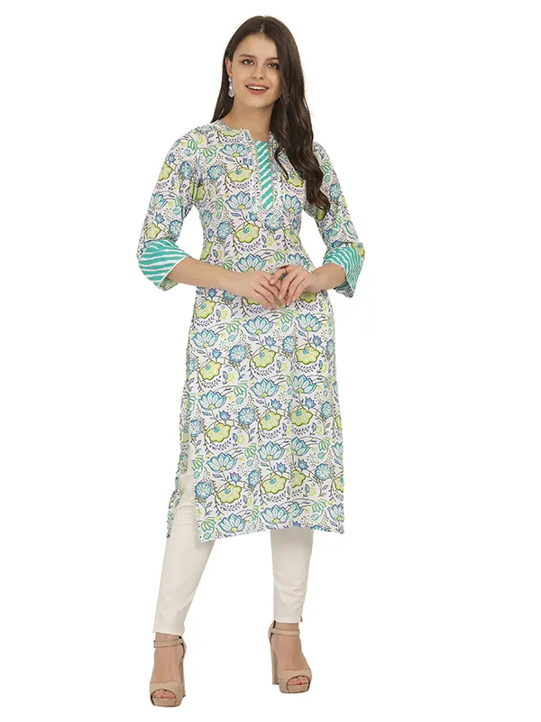 Floret White & Sea Green Kurta