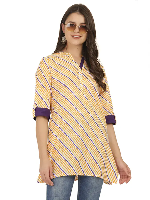 Lehar Purple and Mustard Short Kurta