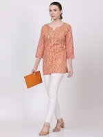 Lehar Orange Straight Short Kurta