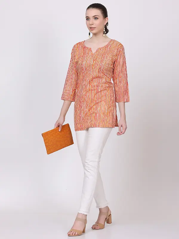 Lehar Orange Straight Short Kurta