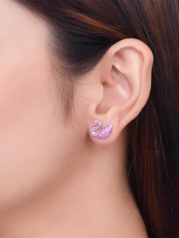 Pink Iced Swan Earrings