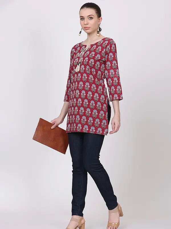 Roza Red Ajrakh Short Kurta