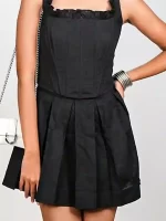 Elegant Gothic Pleat Black Mini Skirt For Women