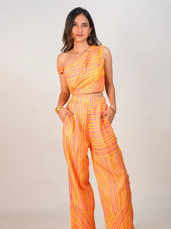 Vibrant Pinstripe Yellow & Pink Co-ord Set For Women