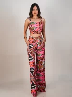 Stylish Abstract Printed Pink Co-ord Set for Women