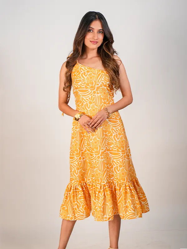 Vibrant Yellow Braided Dress For Women