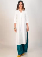 White & Green Kurta Set