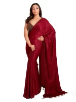 Red color crystal saree