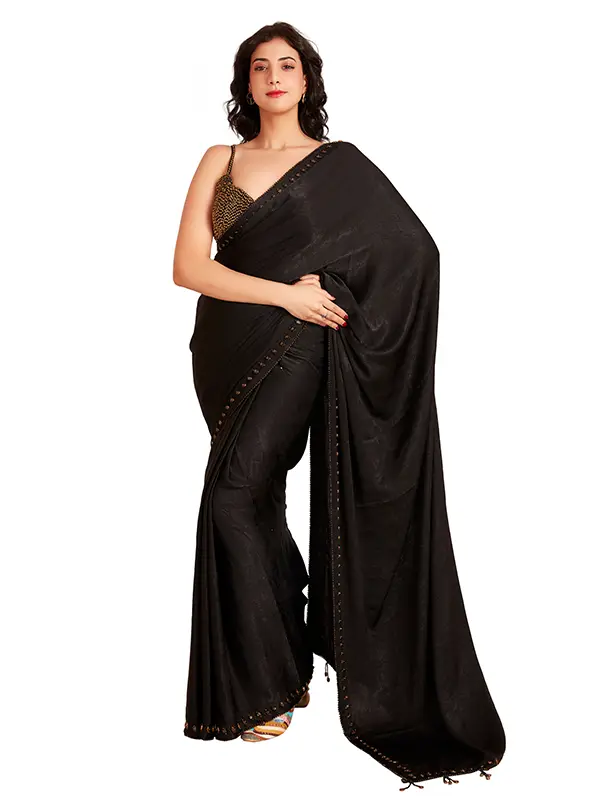 black color crystal saree