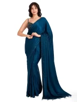 blue color crystal saree