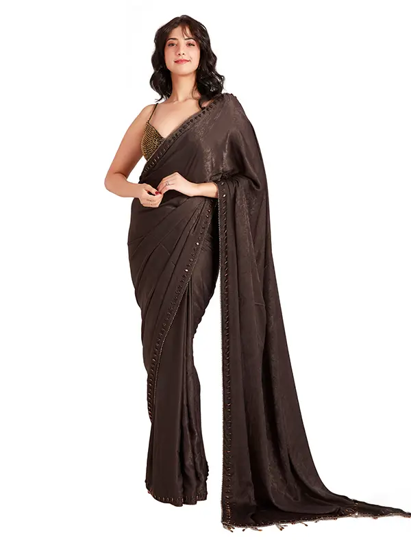 grey color crystal saree