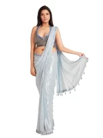 sky blue color crystal saree