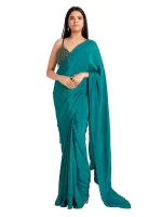 Green Color Drop Crystal Saree