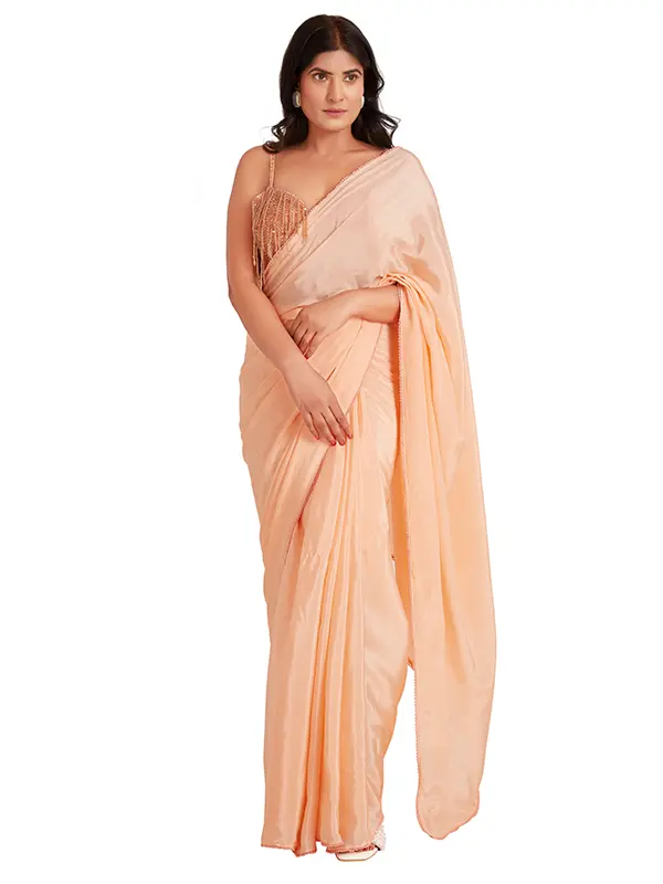 Orange Color Drop Crystal Saree