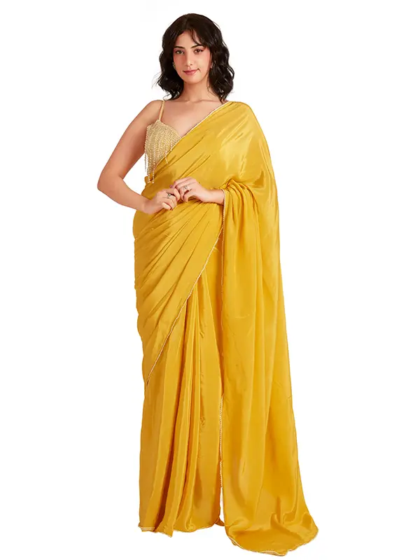 Yellow Color Drop Crystal Saree