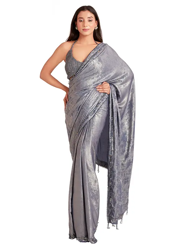 Grey Color Foiled Crystal Saree