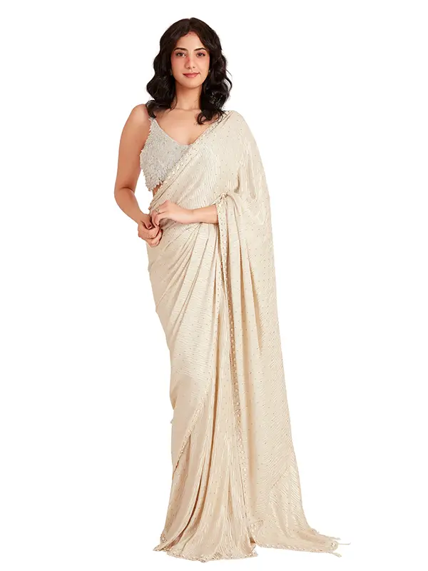 White Mother Pearl Saree