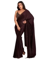 brown color crystal saree