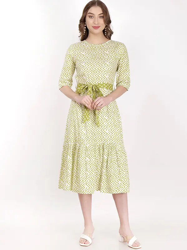 Raas Neon Green Zigzag Print Dress