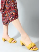 YELLOW CASUAL BLOCK HEELS