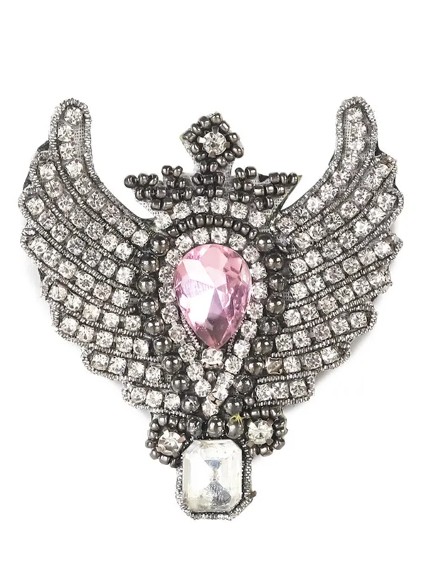 Silver Pink Crystals Brooch