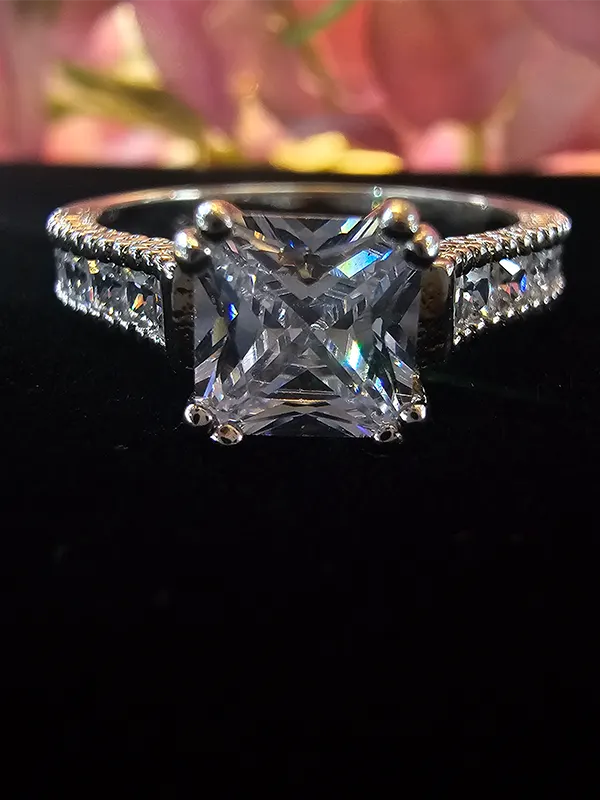 Sterling Silver CZ Solitaire Ring - Princess Cut