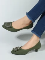 WOMEN DARK GREEN KITTEN HEELS