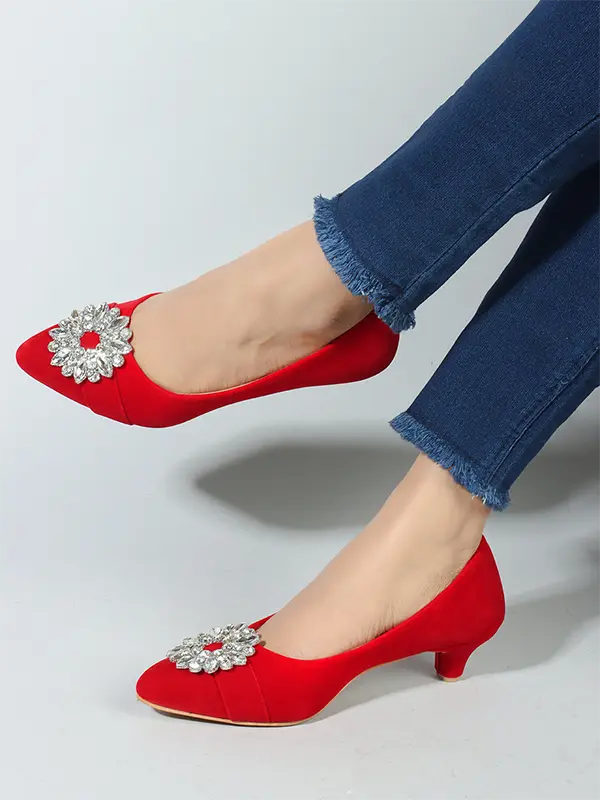 Red Velvet Kitten Heels Pumps