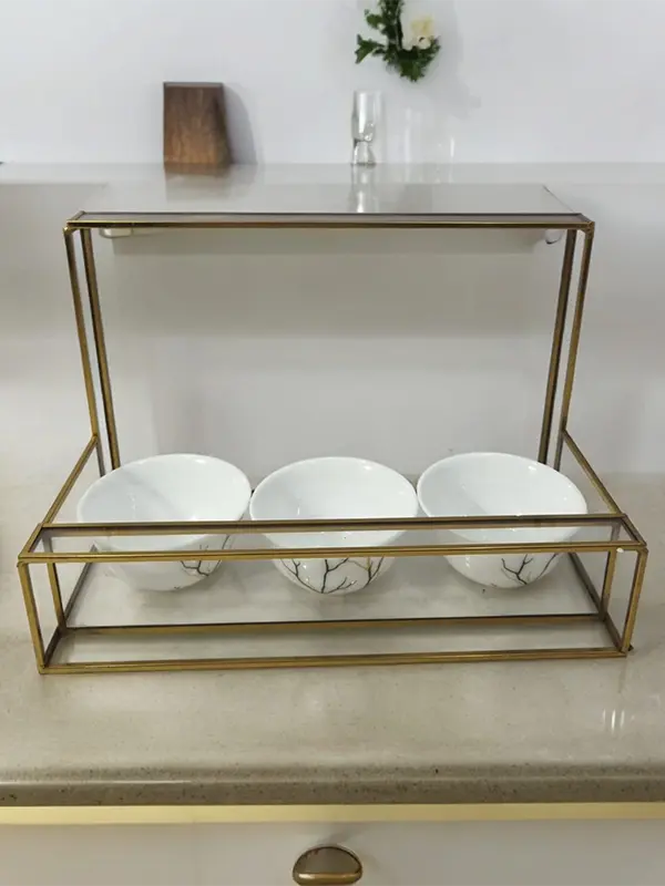 Double Glass Tray Gold Rim