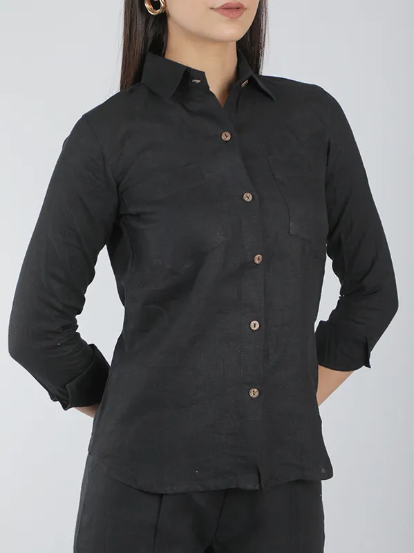 Linen Black Shirt for Girls