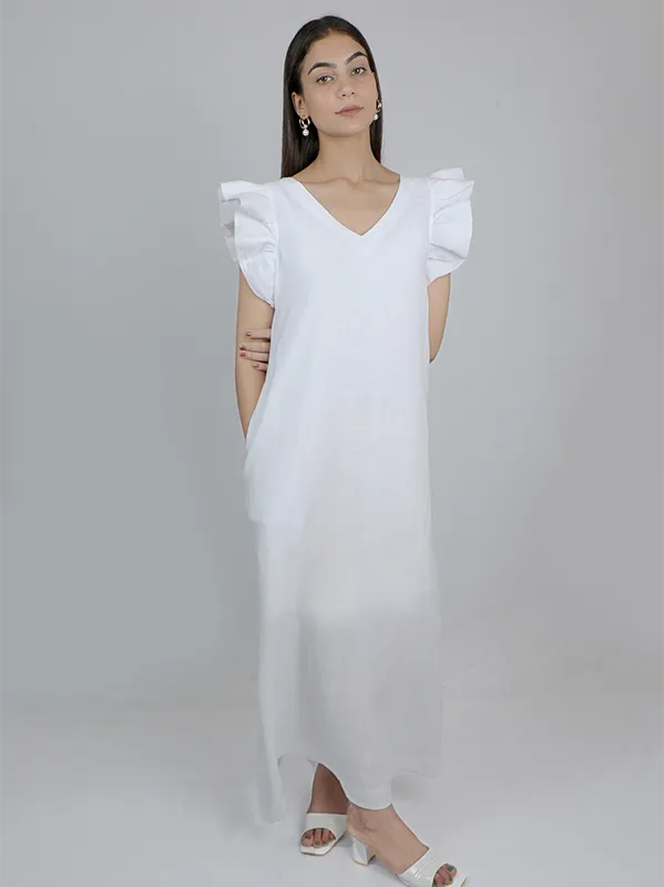 Ruffle Sleeve - Arina White Dress