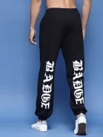 mens black color printed oversized joggers for men