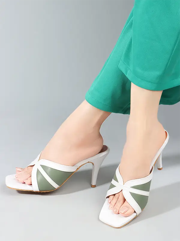 Olive Green and white shade Slim Heels