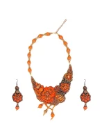 Handmade Orange Moti with Glass Necklace Set