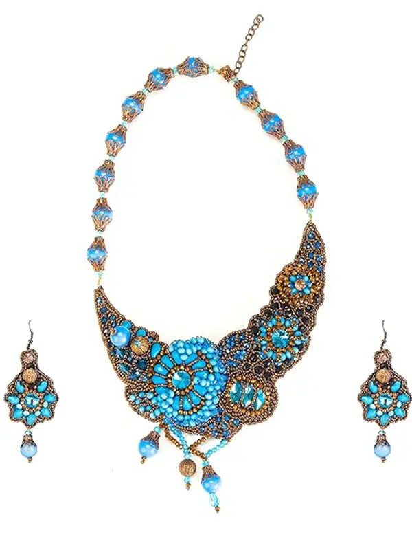 Handmade Firozi Moti with Antique Glass Moti Necklace Set