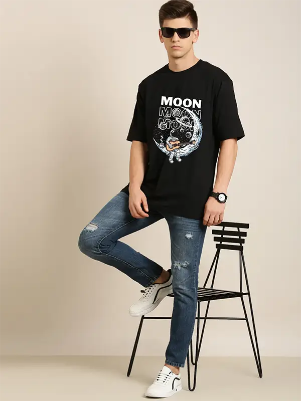 Moon Printed Men Super Combed Cotton Rich Oversized T-shirt