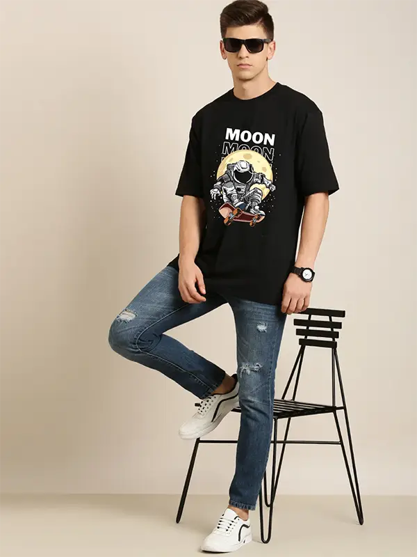 Moon Printed Men Super Combed Cotton Rich Oversized T-shirt