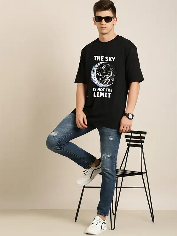 Sky is the Limit Printed Men Super Combed Cotton Rich Oversized T-shirt