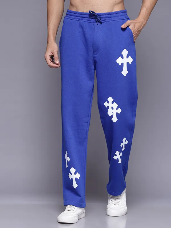 Royal Blue Printed Loose Fit Track Pant